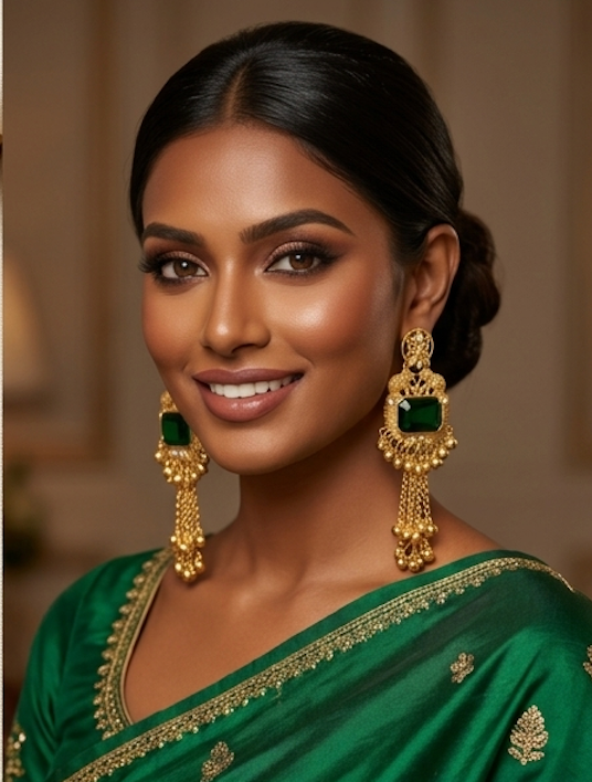 Kashmir Jhumka: Emerald Empress Handcrafted Gold Drops