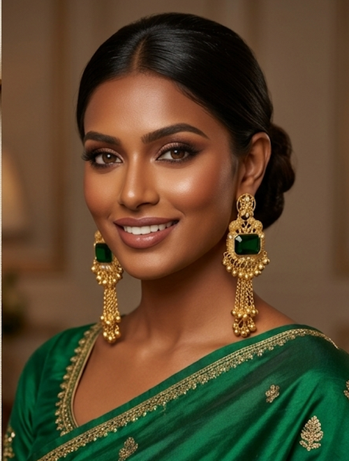 Kashmir Jhumka: Emerald Empress Handcrafted Gold Drops
