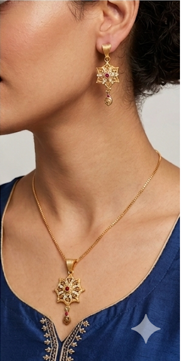 Premium 1gm Daily Use Gold Plated Pendant & Earring Set