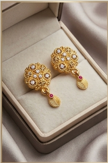 Premium 1gm Daily Use Gold Plated Pendant & Earring Set Oval designed