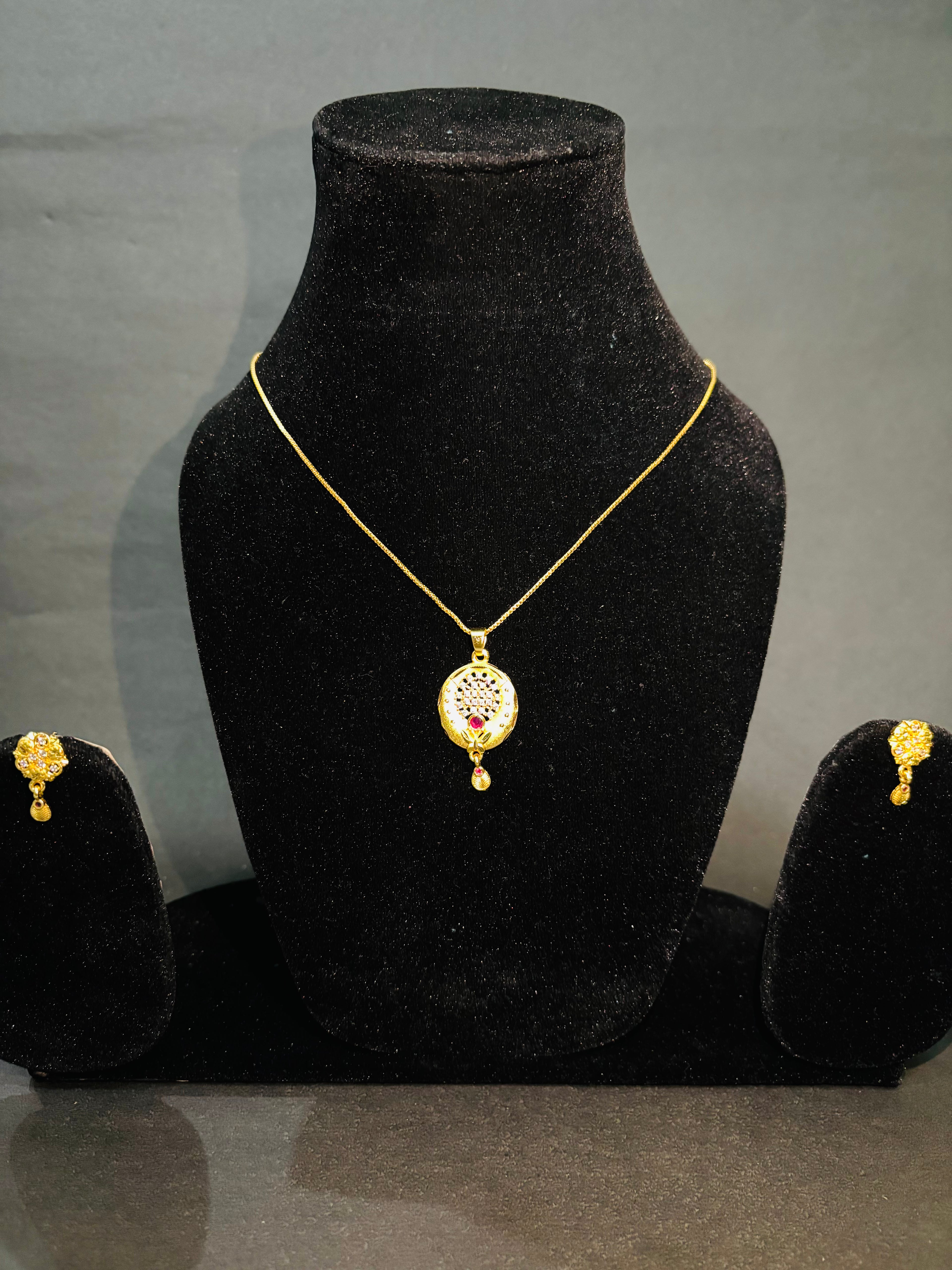 Premium 1gm Daily Use Gold Plated Pendant & Earring Set Oval designed