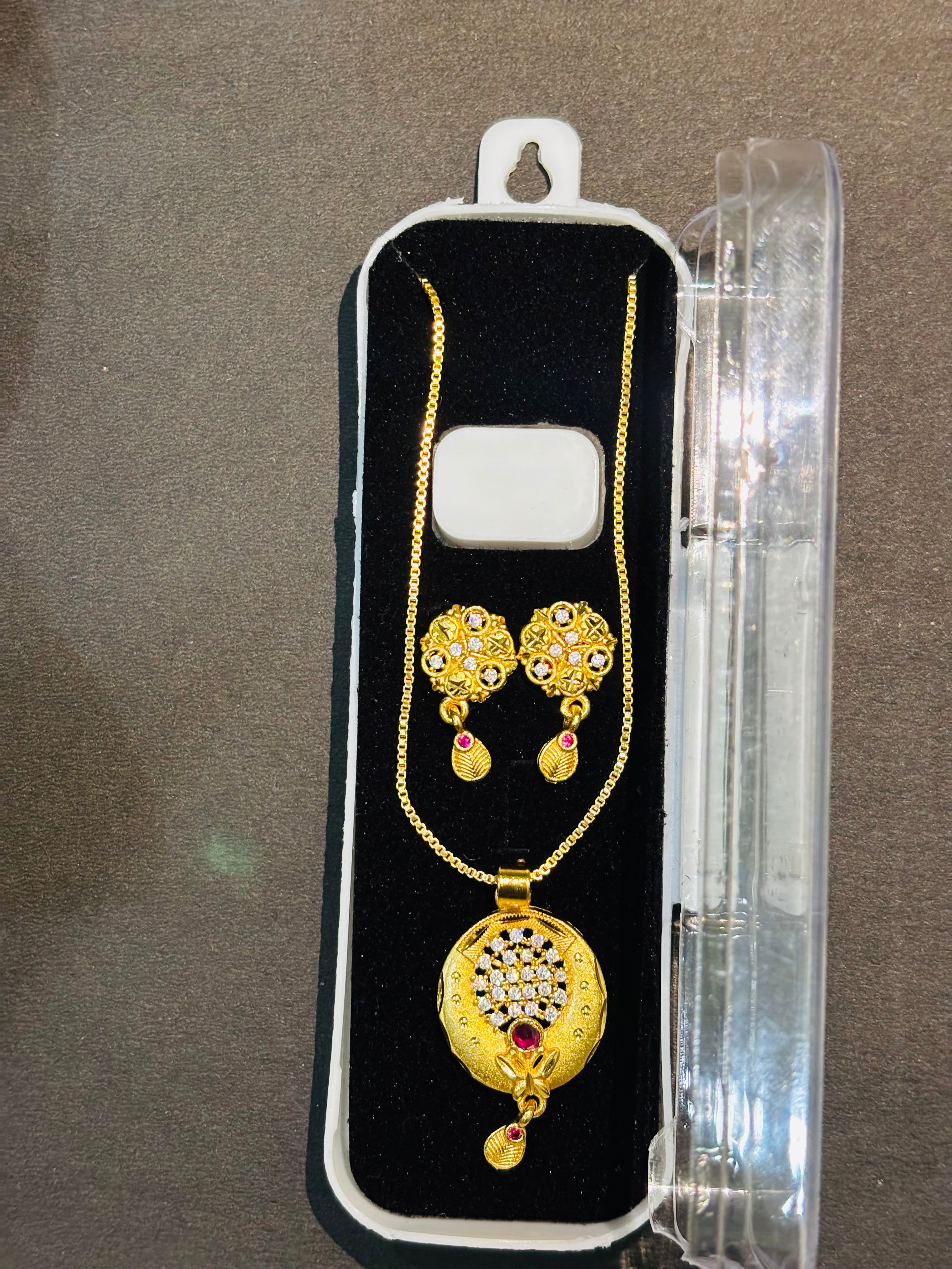 Premium 1gm Daily Use Gold Plated Pendant & Earring Set Oval designed