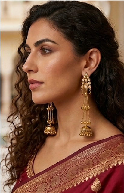 Premium Kashmiri Triple-Layered Heritage Drops Jhumka