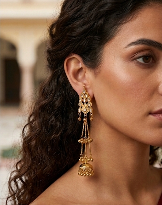 Premium Kashmiri Triple-Layered Heritage Drops Jhumka