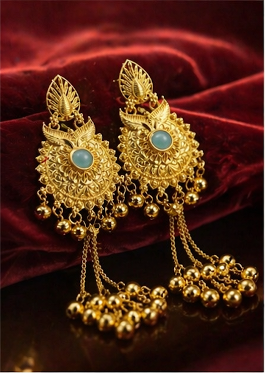 Royal Kashmiri Waterfall Jhumkas with Turquoise Accents & Dancing Ghungroos | Urban Noor - Exclusive