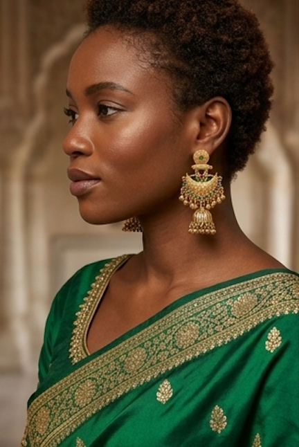 Traditional Gold-Plated South Indian Jhumka Earrings (South Indian Chandrabali)