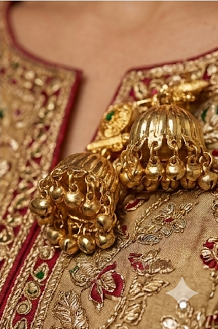 Traditional Gold-Plated South Indian Jhumka Earrings (South Indian Chandrabali)
