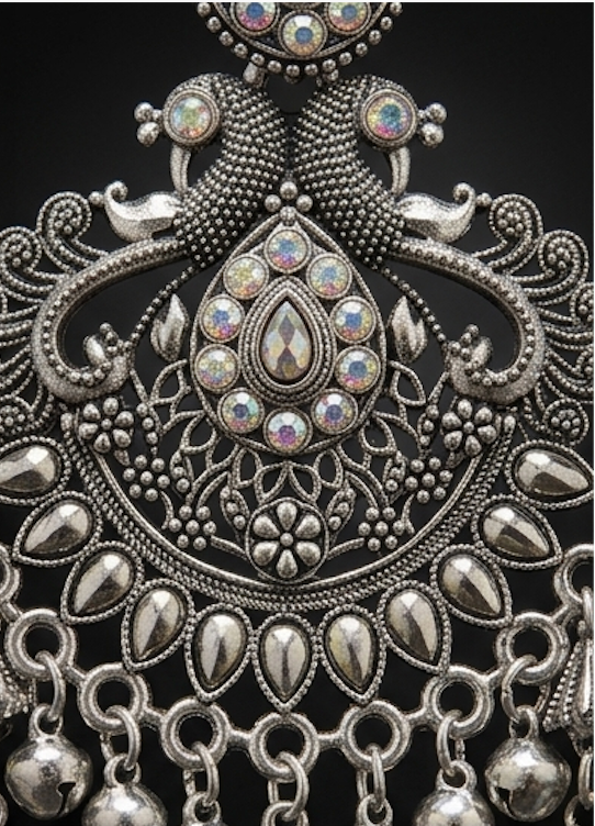 Premium Oxidised Silver Peacock Chandbali Earrings with Cascading Ghungroos