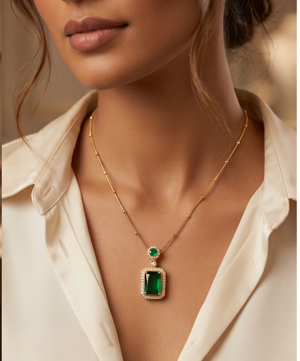 Premium Emerald Green Kundan & AD Stone Luxe Necklace