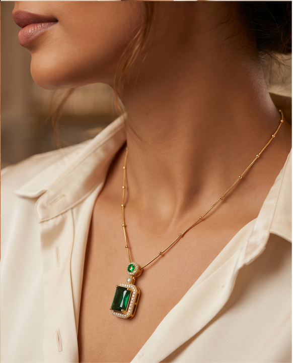 Premium Emerald Green Kundan & AD Stone Luxe Necklace