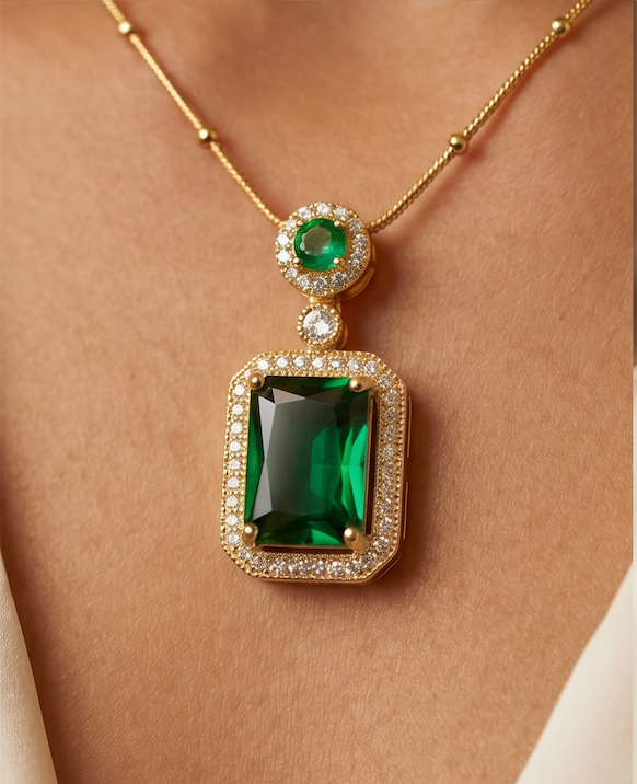 Premium Emerald Green Kundan & AD Stone Luxe Necklace