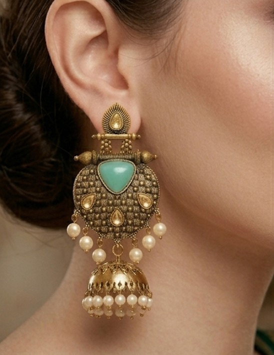 The "Noor" Royal Turquoise & Pearl Jhumka Drops