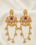 Kashmir Jhumka: Royal Ruby & Sahare Chain Drops