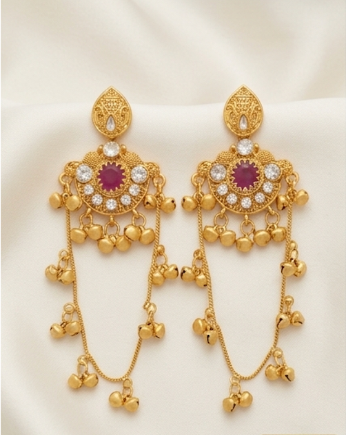 Kashmir Jhumka: Royal Ruby & Sahare Chain Drops