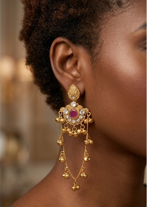 Kashmir Jhumka: Royal Ruby & Sahare Chain Drops