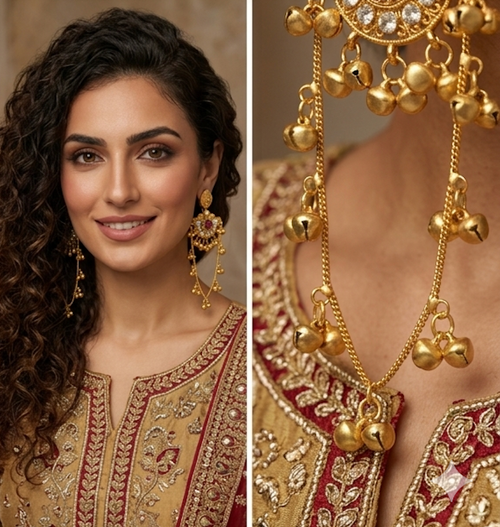 Kashmir Jhumka: Royal Ruby & Sahare Chain Drops
